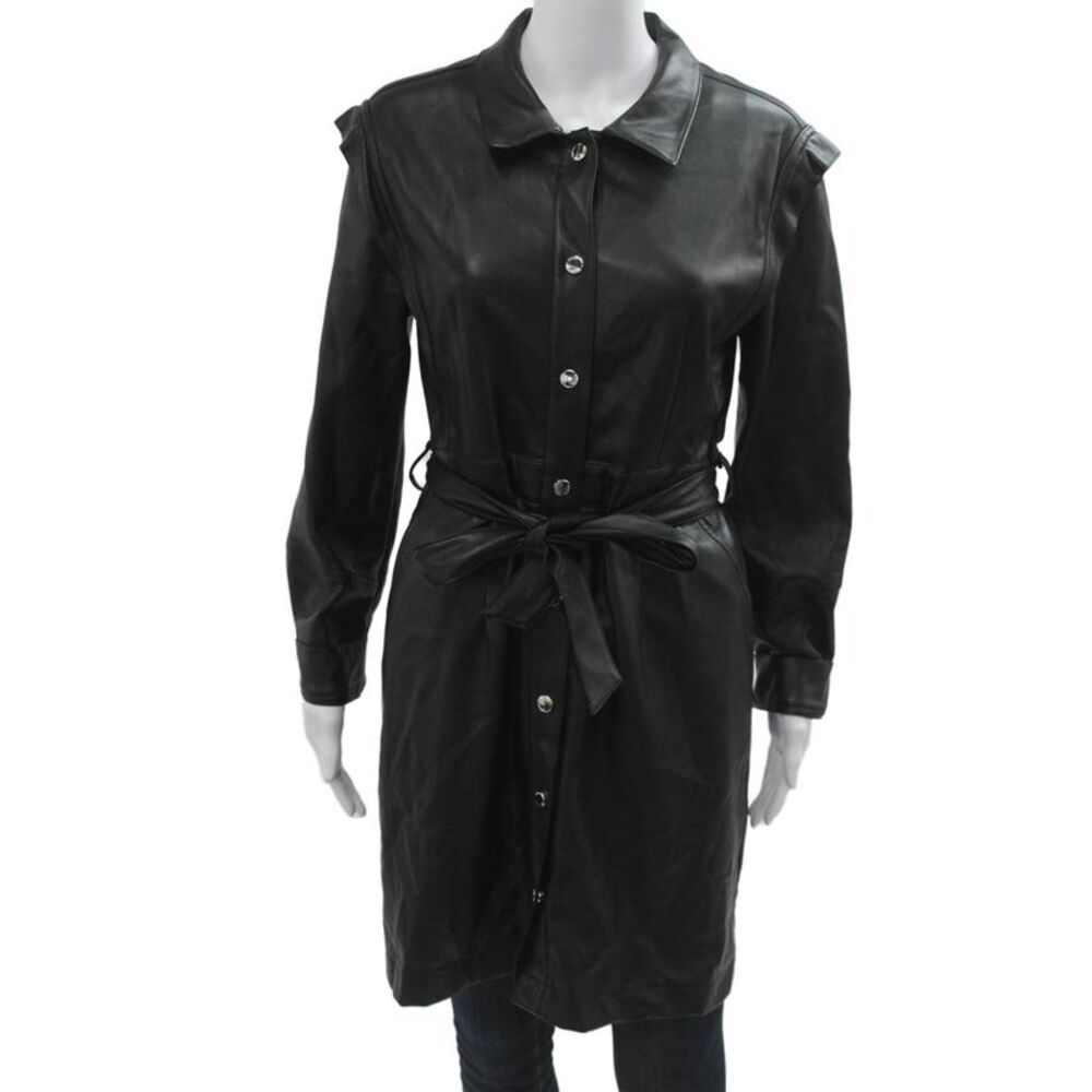 Absolu Womens Trench Coat Black Collared Button Long Sleeve Size 38